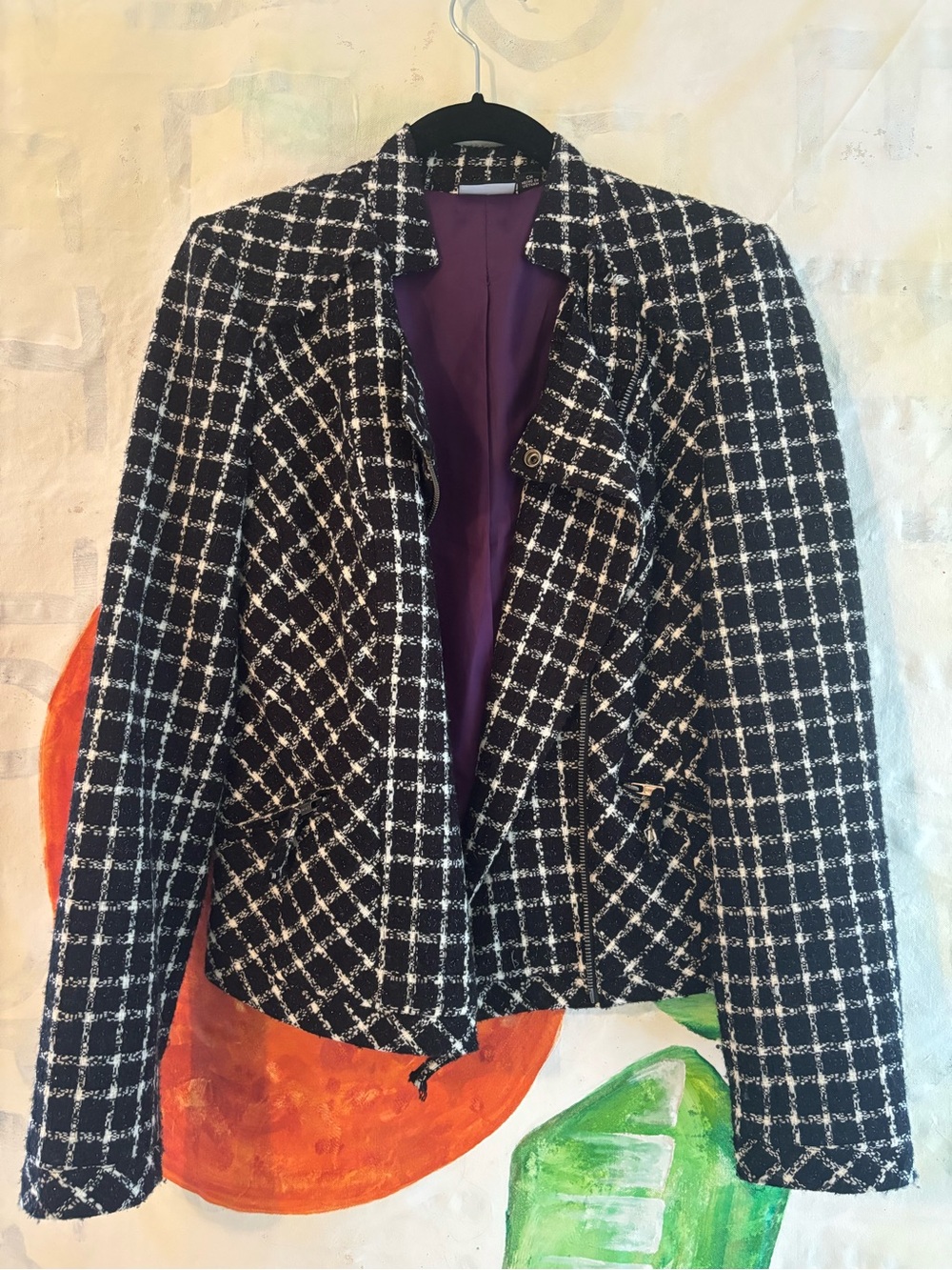 Allen B. By Allen Schwartz Black and White Check Tweed Blazer